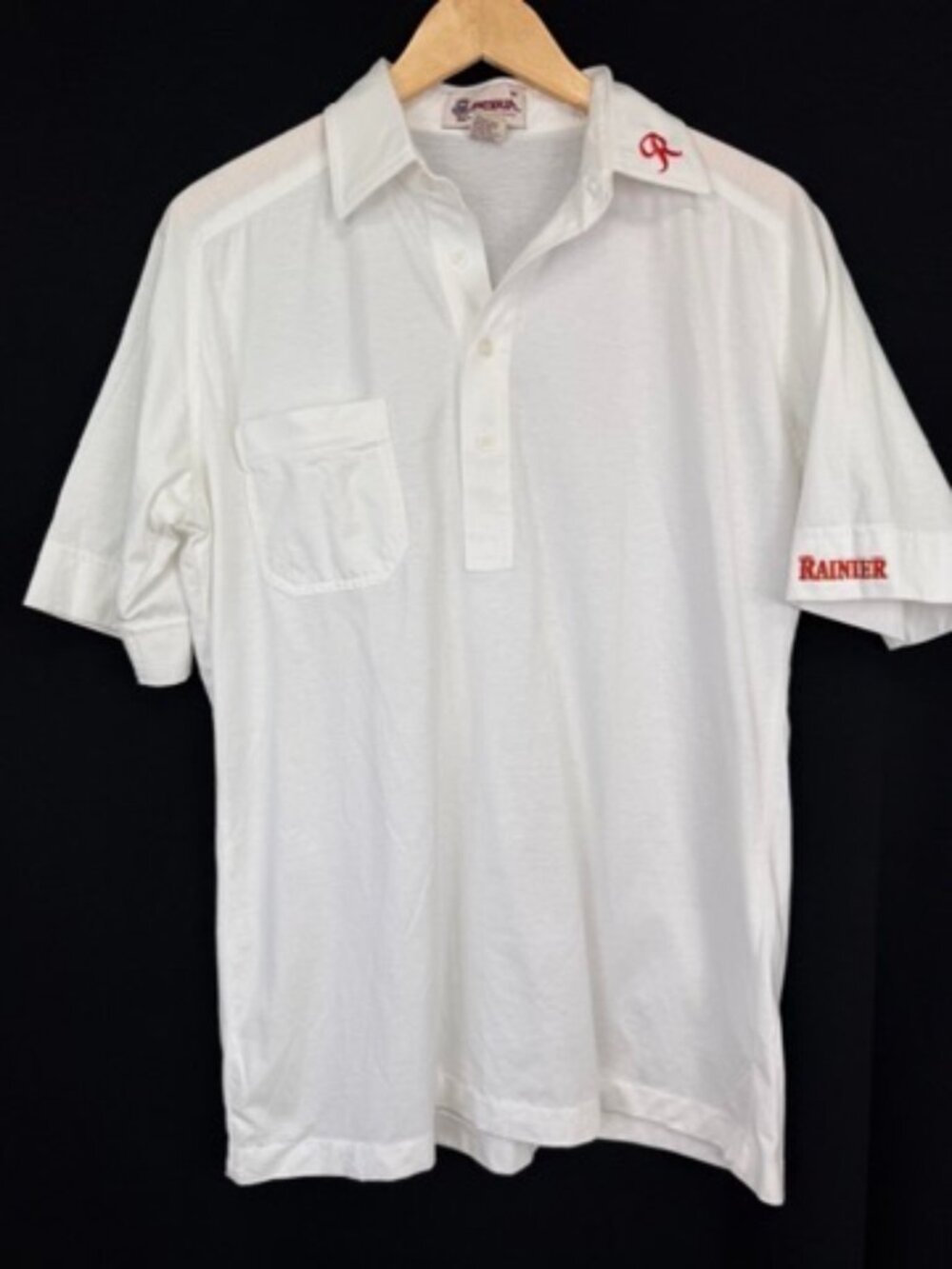 Vintage 80s Antigua Rainier Beer Script R Embroidered Golf Polo Shirt Medium
